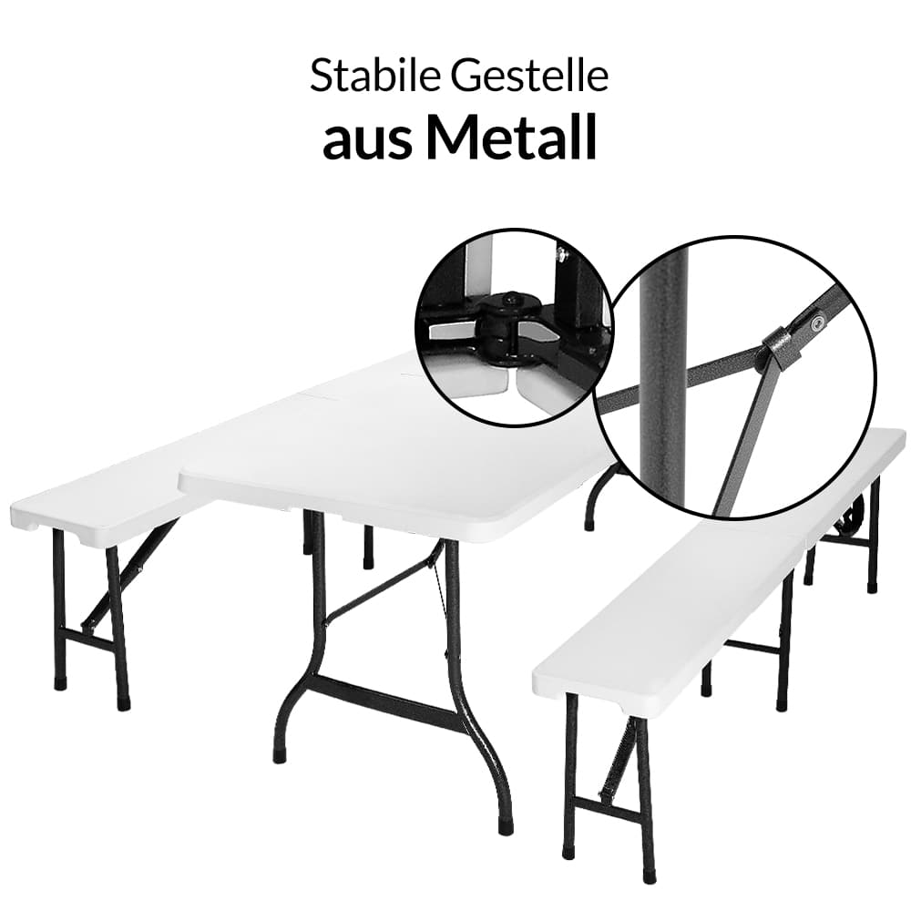 Table pliante et bancs blancs en plastique durable - 183 cm