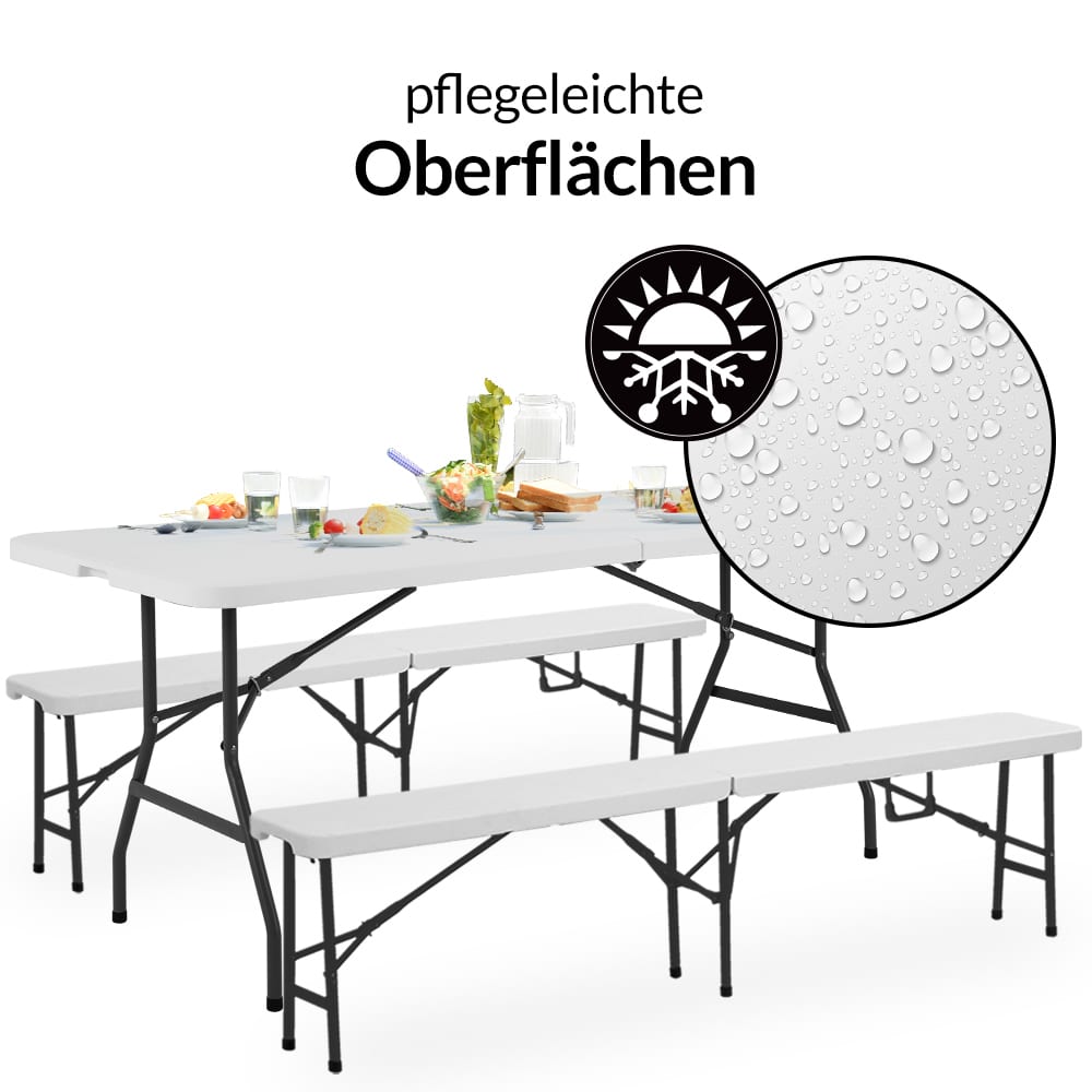 Table pliante et bancs blancs en plastique durable - 183 cm