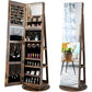 Armoire à bijoux pivotante à 360°verrouillable, avec miroir intérieur, étagères de rangement à l'arrière, Marron Rustique