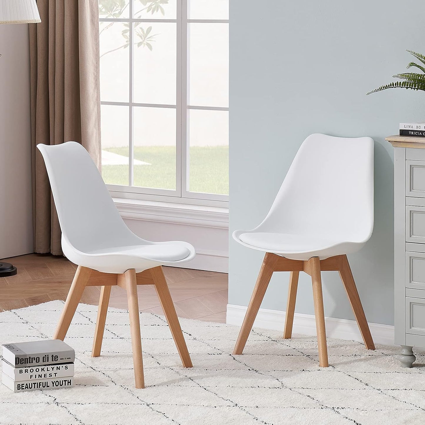 Lot de 4 Chaises de Salle a Manger - Cuir Blanc
