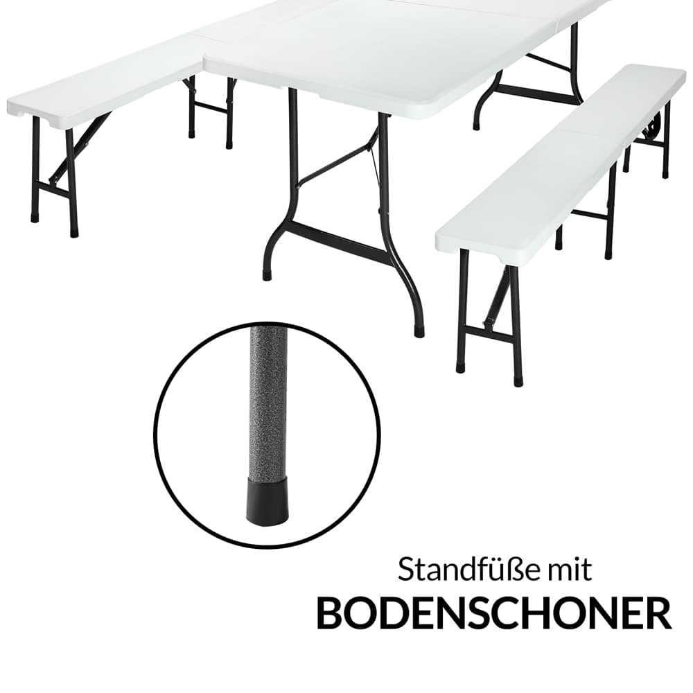 Table pliante et bancs blancs en plastique durable - 183 cm