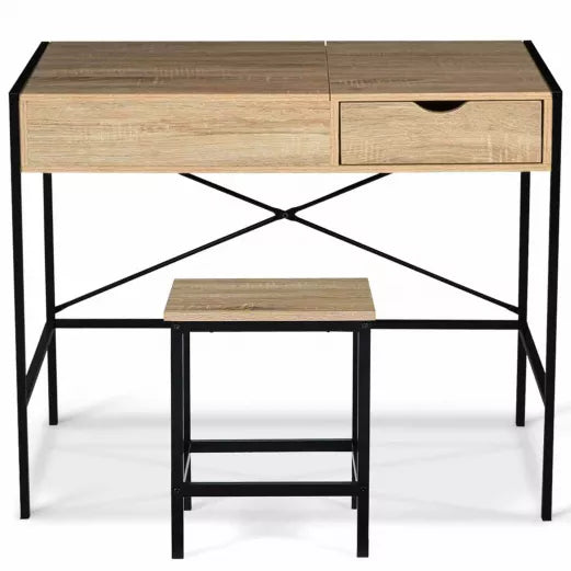 Coiffeuse Miroir Rabattable avec Tabouret Design Industriel