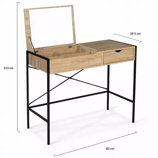 Coiffeuse Miroir Rabattable avec Tabouret Design Industriel