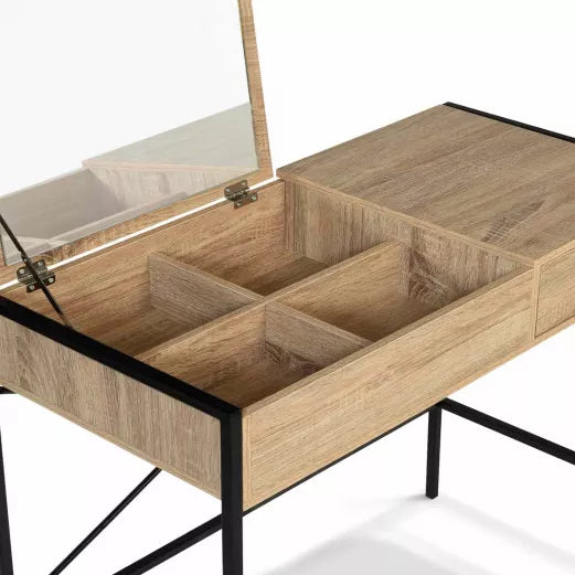 Coiffeuse Miroir Rabattable avec Tabouret Design Industriel